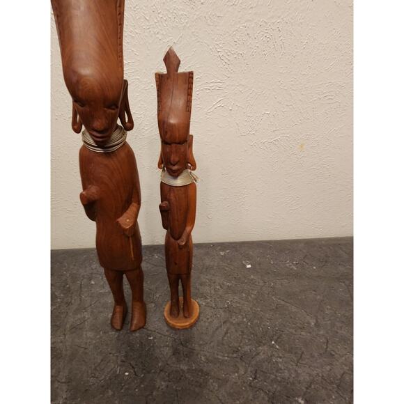 Pair Hand Carved African Tribal Ebony Wood Figure Man Sculpture 15 " - Picture 3 of 6